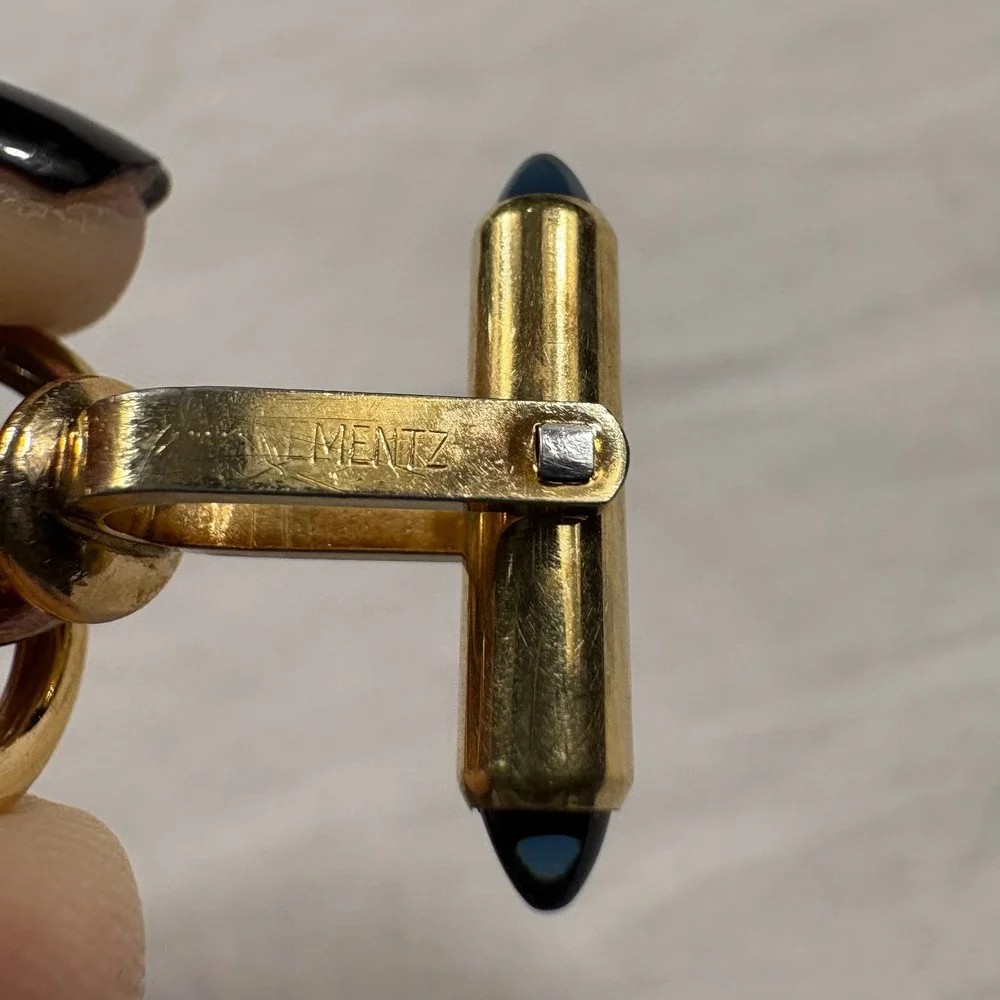 Krementz Gold Tone Black Onyx Swirl Cufflinks Mens Formal Wear Tuxedo